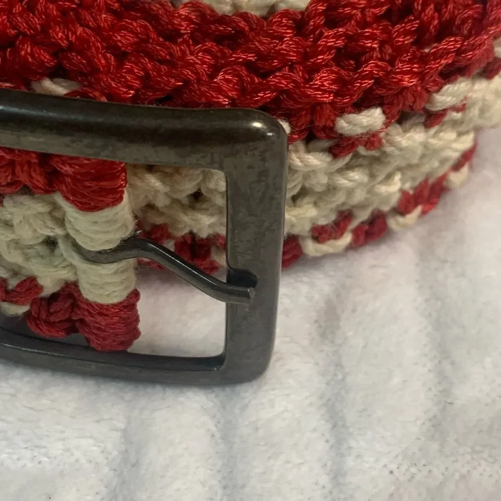 Casual to Elegant Style Cream and White Crocheted Belt with Buckle